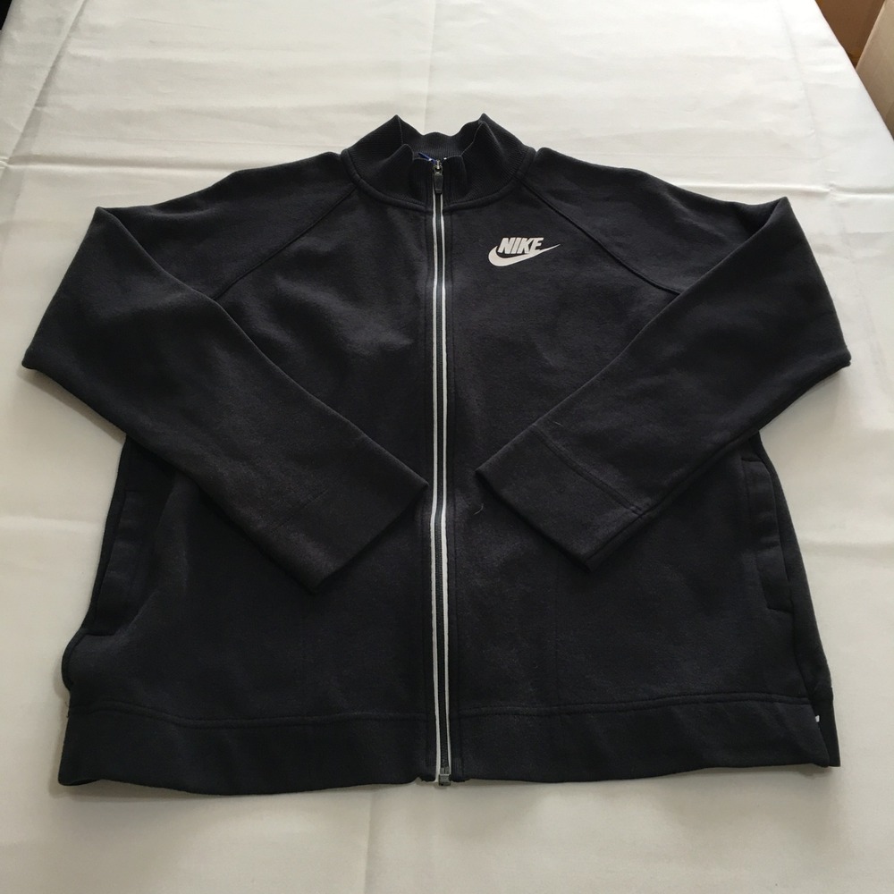 Nike Advance Tech Full Zip Jacket Women Medium Black Logo Raglan Sleeve